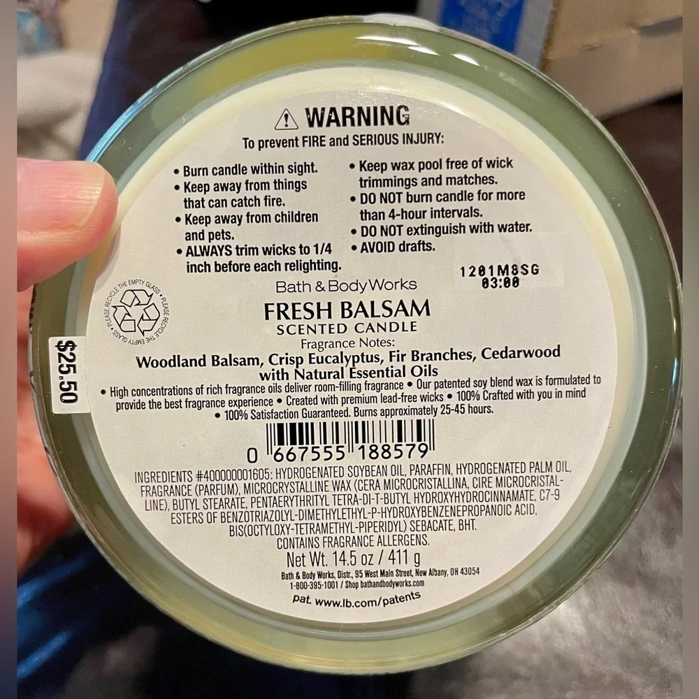 🌟HP🌟FRESH BALSAM Bath & Body Works 3 Wick Great Holiday Xmas Pine Tree Retired